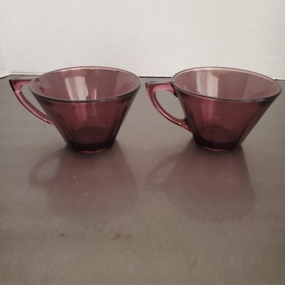 Vintage Hazel Atlas Moroccan Amethyst Glass Tea Coffee Cups Made in USA - Picture 2 of 10